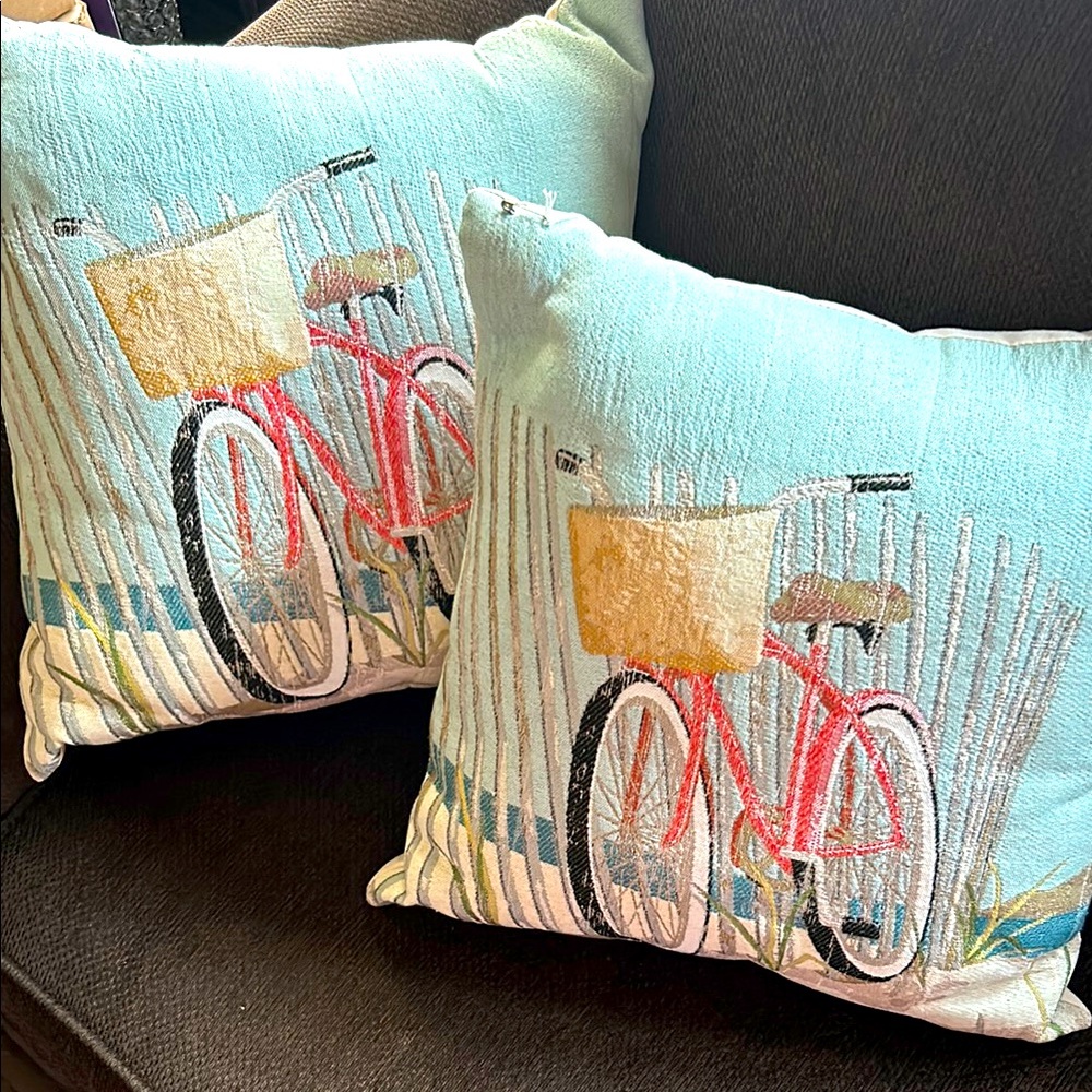 Set of Two Bicycle Throw Pillows